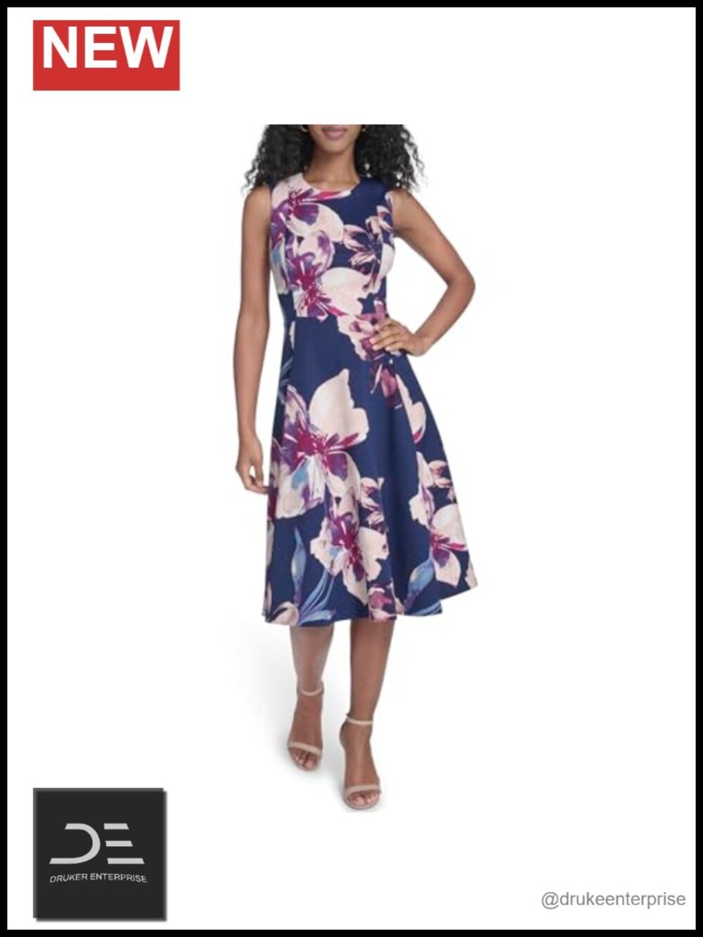 Sleeveless Floral Fit and Flare A-Line Knee-Length Dress